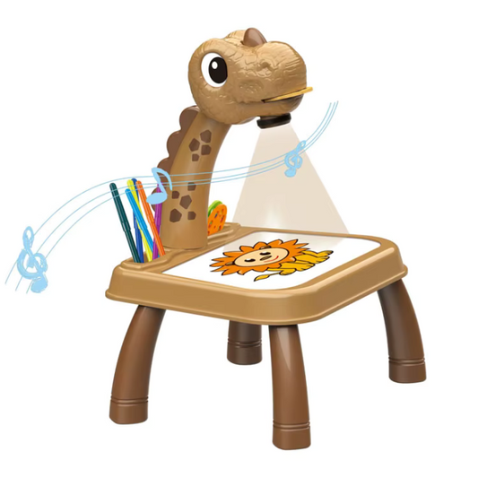 Masă de Desen cu Proiector pentru Copii, 3 Discuri cu 24 Șabloane, 12 Carioci, Muzică Relaxantă